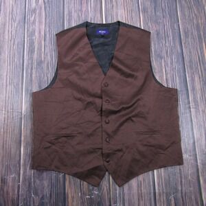 Suit Vest RETRO PARIS Mens XL Brown Solid Polyester 3 Piece Belted Formal